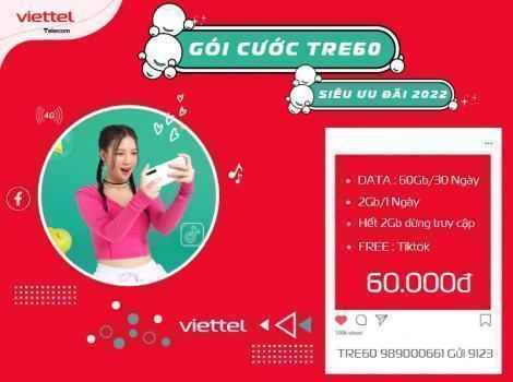 Gói Tre60 Viettel Ưu Đãi 2Gb/1 Ngày 60k/1 Tháng