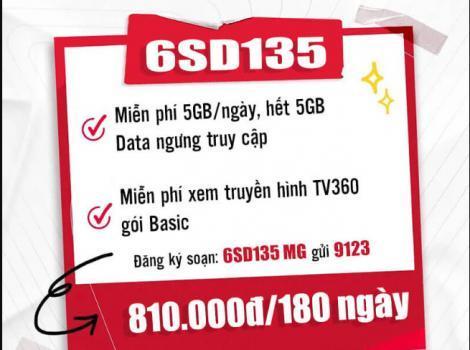 Gói 6SD135 Viettel chỉ 135k/ tháng 5Gb/ ngày data tốc độ cao truy cập mạng