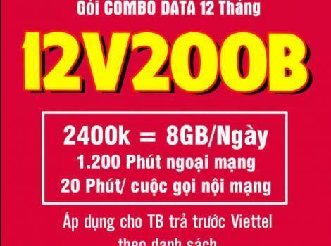 Gói 12V200B Viettel đăng ký nhận ngay 1440Gb data tốc độ cao + cước gọi thoại khủng