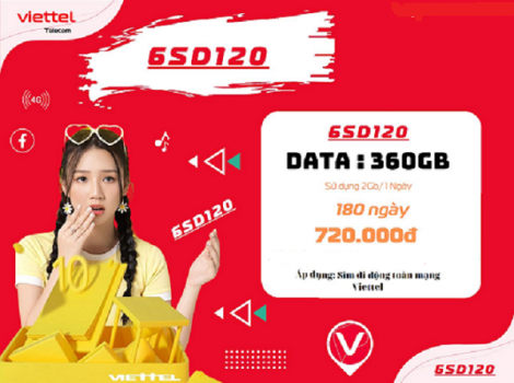6SD120 Viettel chỉ 4k/ ngày 360Gb 6 tháng