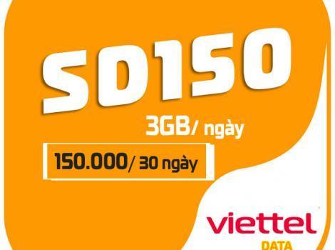 SD150 Viettel 5k/ ngày 90Gb/ tháng data tốc độ cao 
