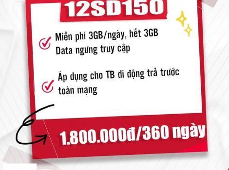 12SD150 Viettel có 1080Gb data tốc độ cao chỉ từ 150k/ tháng