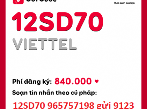 Gói 12SD70 Viettel tặng data 4G tốc độ cao cước phí 70k/ tháng