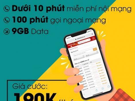 Gói ngoại mạng Viettel cước phí 190k/ tháng free 100 phút ngoại mạng