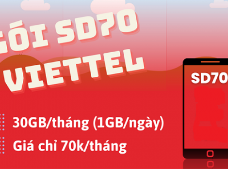 Gói 4G Viettel 70k/ tháng có 30Gb mới nhất