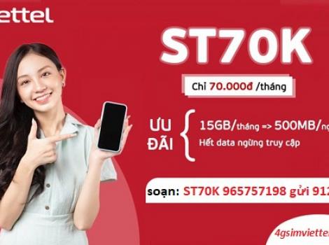 Thông tin gói cước ST70K Viettel có 15Gb data tốc độ cao chỉ từ 2k/ngày