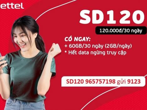Thông tin gói cước SD120 Viettel có 60Gb data tốc độ cao chỉ từ 4k/ngày