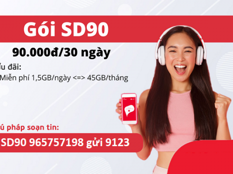 Nhận ngay 45Gb data tốc độ cao truy cập mạng miễn phí  với gói cước SD90 Viettel