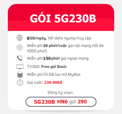 Lướt 5G Siêu Tốc Với Gói Cước Chu Kỳ 1 Tháng 5G230B Viettel