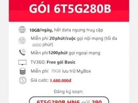 Gói Cước Dài Hạn 6T5G280B Viettel: 5G Không Giới Hạn