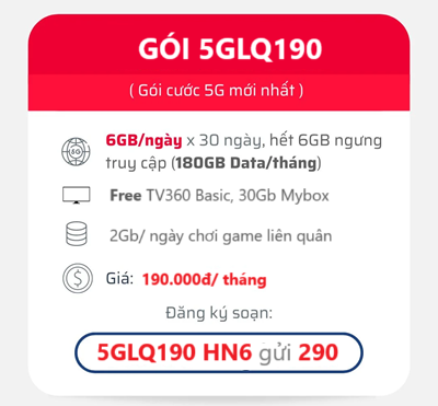 gói cước 5GLQ190 Viettel