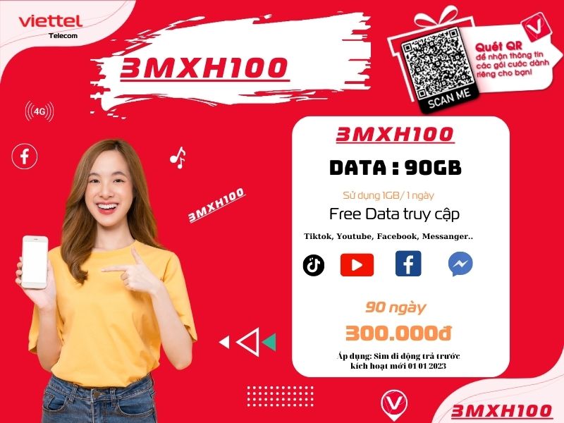 Gói cước 3MXH120 Viettel