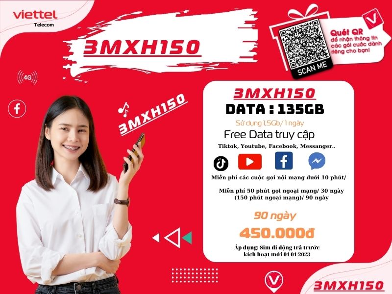 Gói 3MXH150 Viettel
