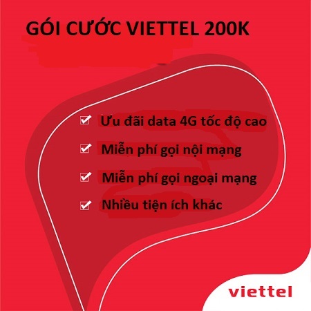 Gói 4G Viettel cước phí 200k/ tháng