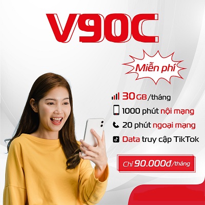 Gọi điện thả ga không lo về giá với gói cước V90C Viettel 90k/ tháng + Free 30Gb data 