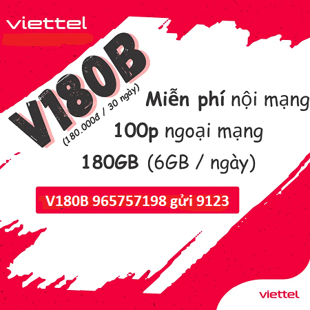Gói 4G Viettel tháng cước phí 180k
