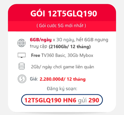 gói cước 12T5GLQ190 Viettel