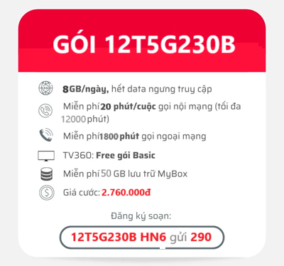 gói cước 12T5G230B Viettel
