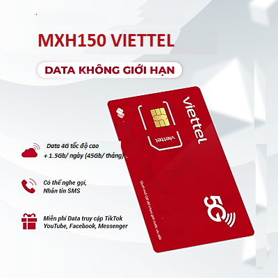 Free data mạng xã hội với gói cước MXH150 Viettel