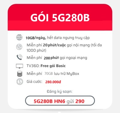 gói cước 5G280B Viettel