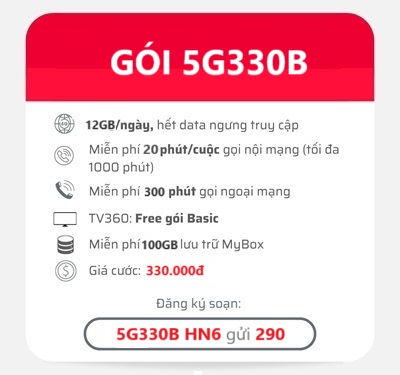 gói cước 5G330B Viettel