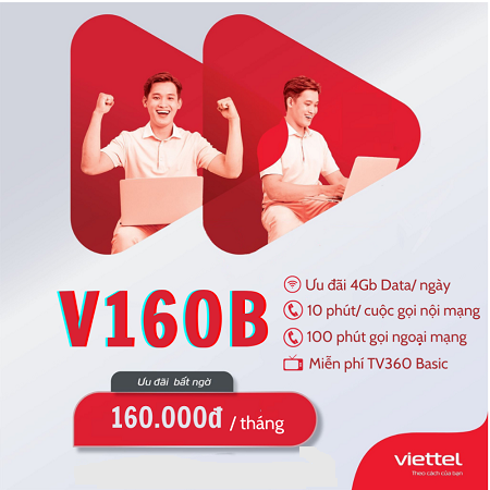 Gói cước combo 160k 1 tháng - V160B Viettel