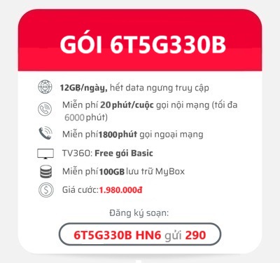 gói cước 6T5G330B Viettel