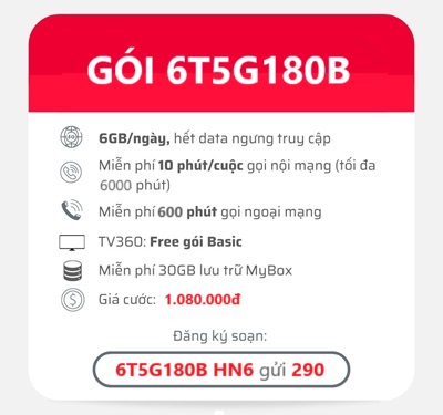 gói cước 5G180B Viettel