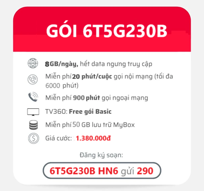gói cước 6T5G230B Viettel