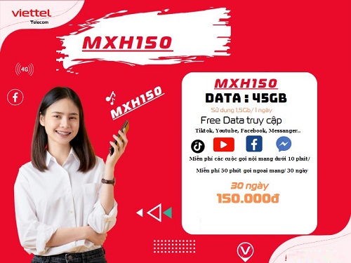 Miễn phí data truy cập TikTok, Facebook, Youtube - gói cước MXH150 Viettel