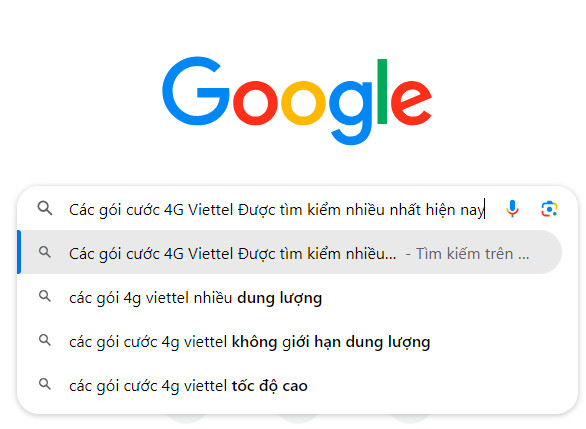 Tìm kiếm 4G Viettel trên Google