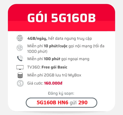 gói cước 5G160B Viettel