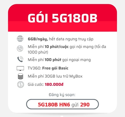 gói cước 5G180B Viettel