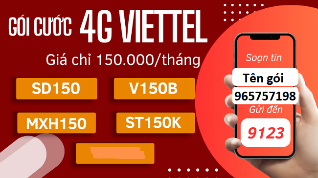 Gói cước 4G Viettel 150k/ tháng