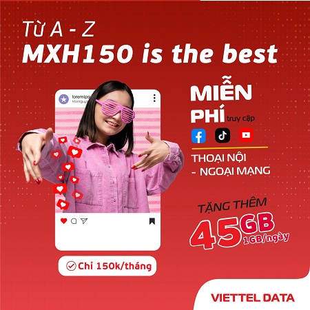 Gói cước MXH150 Viettel cước phí 150k